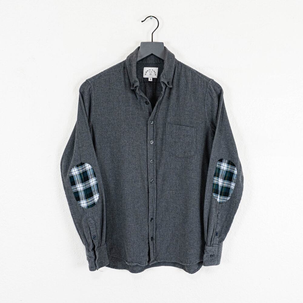 KIRRIN FINCH Gray Flanney Button Down Shirt Elbow Patch size 6
